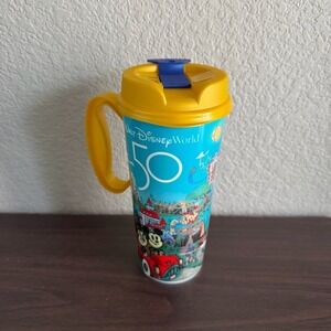 Walt Disney World 50th Anniversary Mickey Minnie Travel Mug Tumbler Yellow Lid